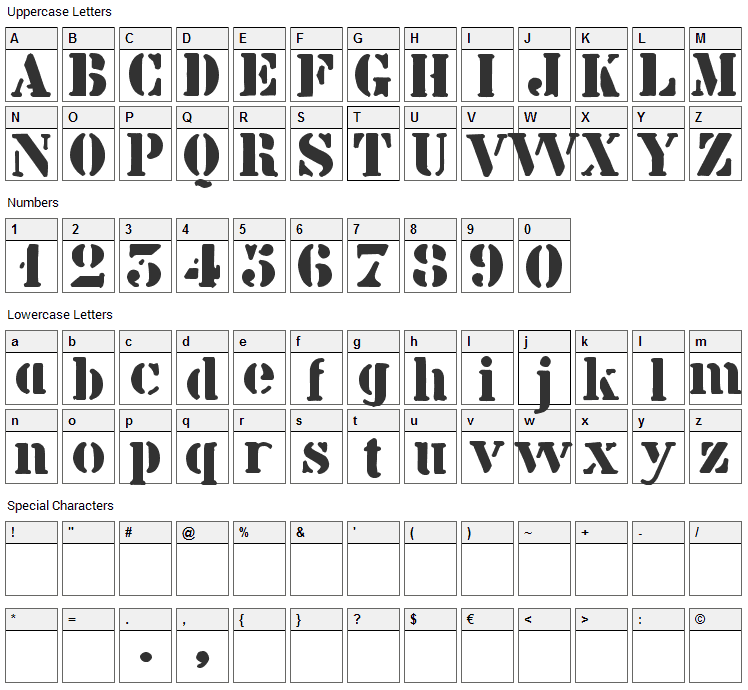 Billie Kid Font Character Map