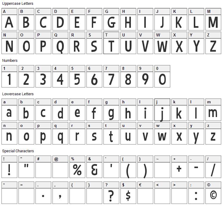 Bimbo Font Character Map