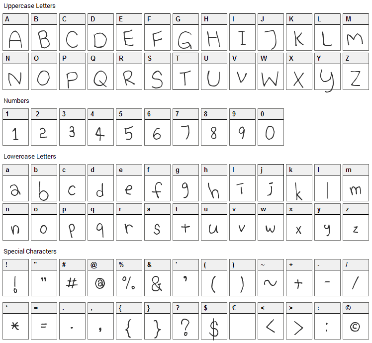 Bina Bina Fun Font Character Map