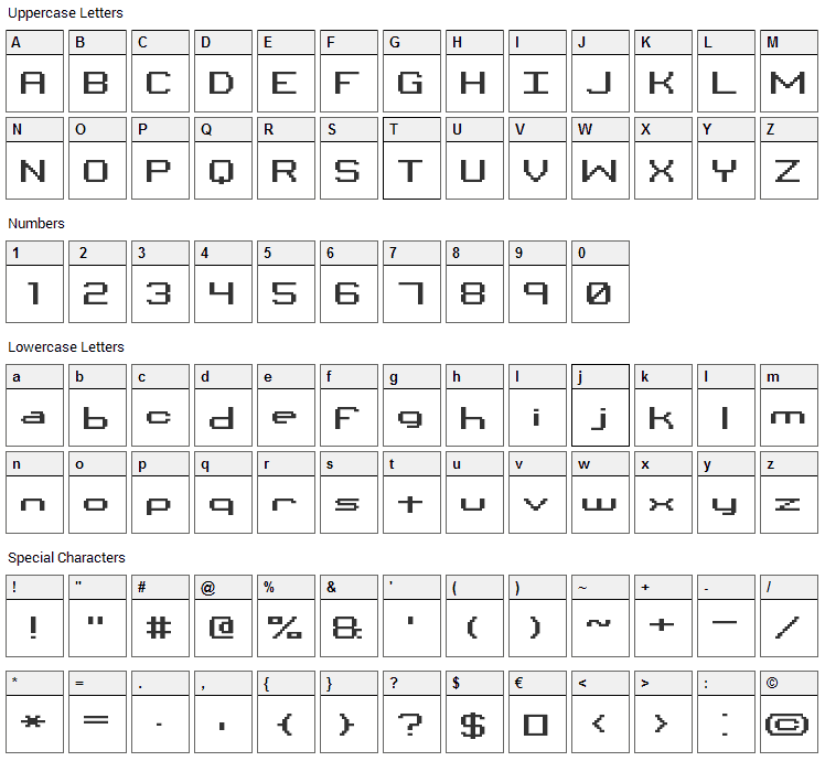 Binary Font Character Map