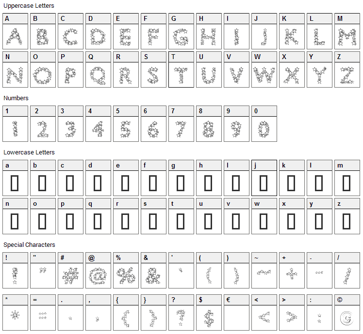 Bingo Star Font Character Map