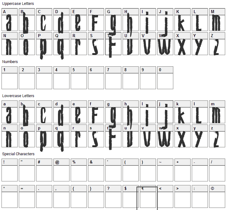 Biohazard Font Character Map