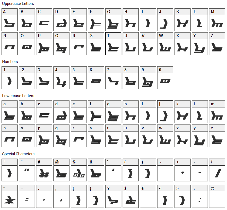 Biomechanic Font Character Map