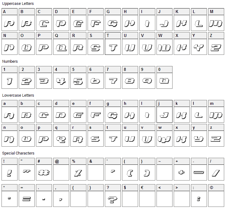 Bionic Kid Font Character Map