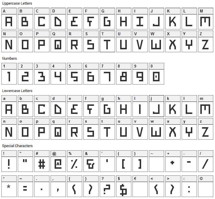 Bionic Type Font Character Map