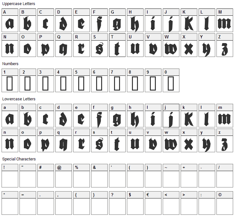 Bionique Font Character Map