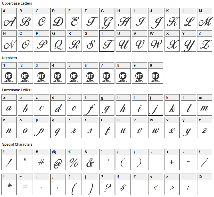 Birds of Paradise Font Character Map