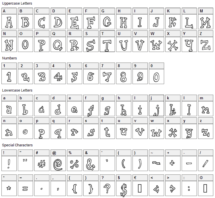 Biscuit Tin Font Character Map