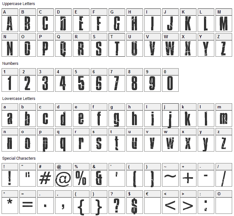 Bison Font Character Map