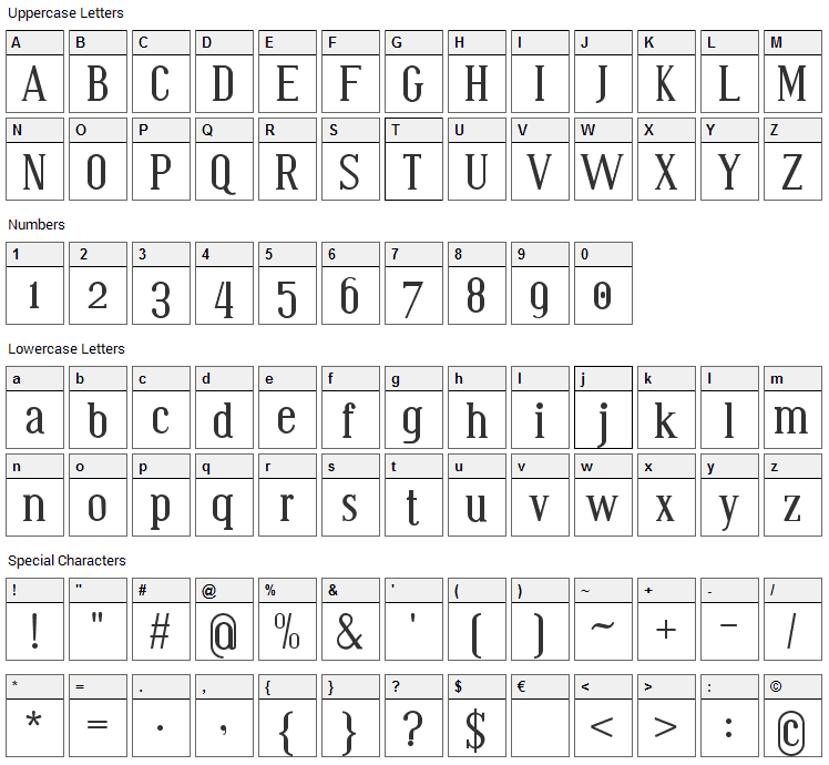 Bistecca Font Character Map