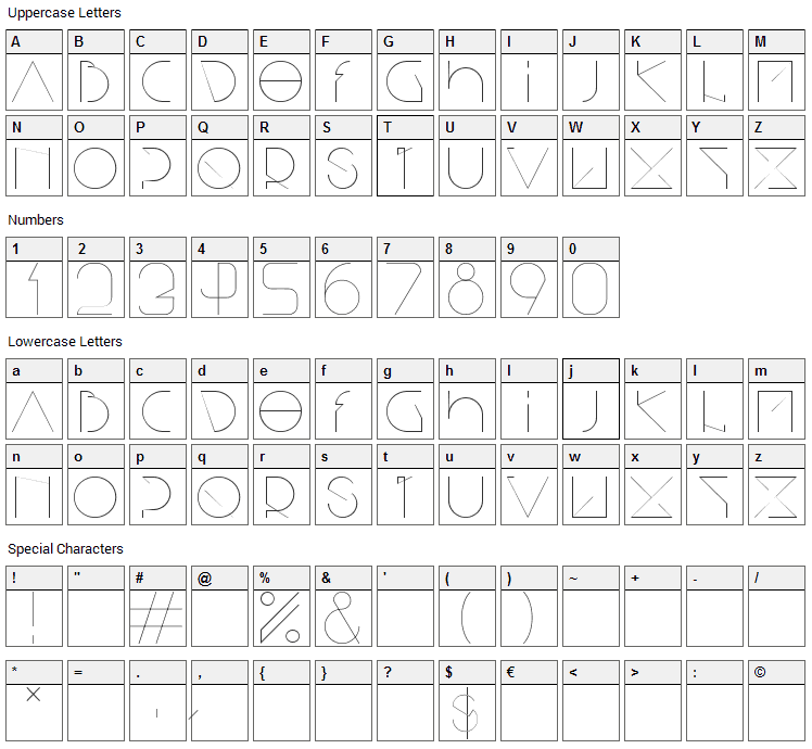 Bisurk Font Character Map