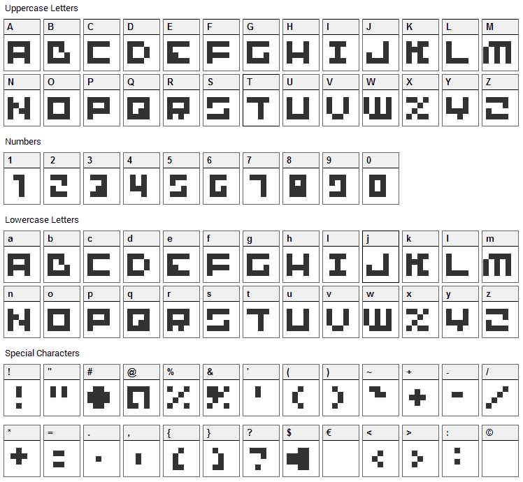 Bit-01: Cube 16 Remix Font Character Map