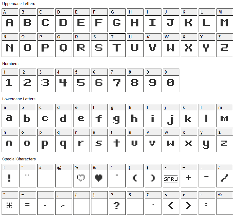 Bit Darling 10 Font Character Map