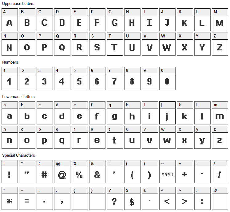 Bit Daylong 11 Font Character Map