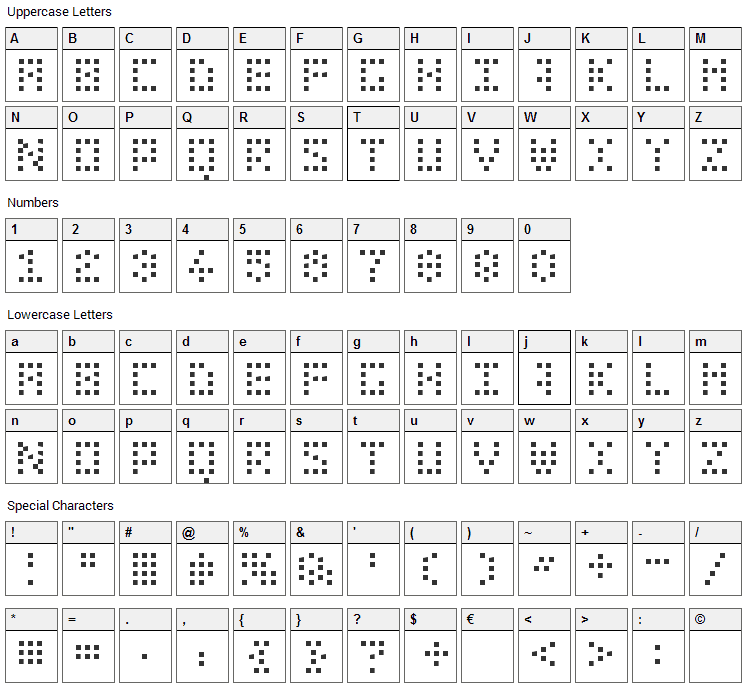 Bit Dotted Font Character Map