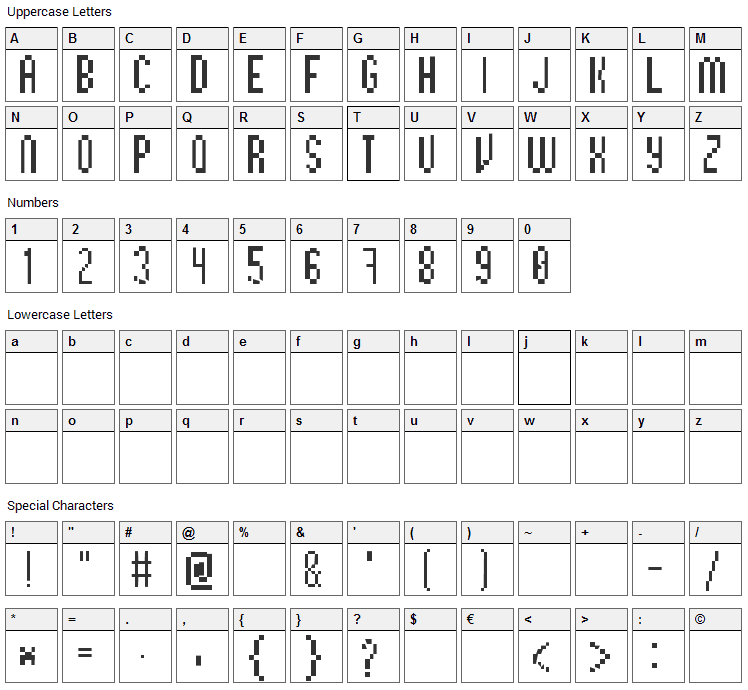 Bit High Font Character Map