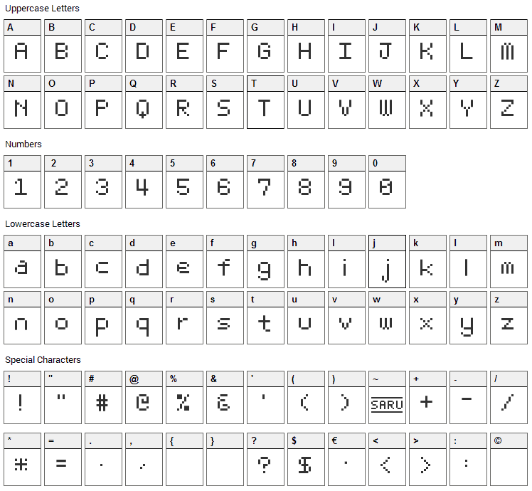 Bit Light 10 Font Character Map