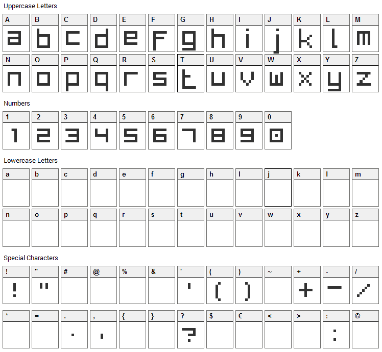 Bit Low Font Character Map