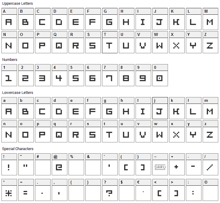 Bit Trip 7 Font Character Map