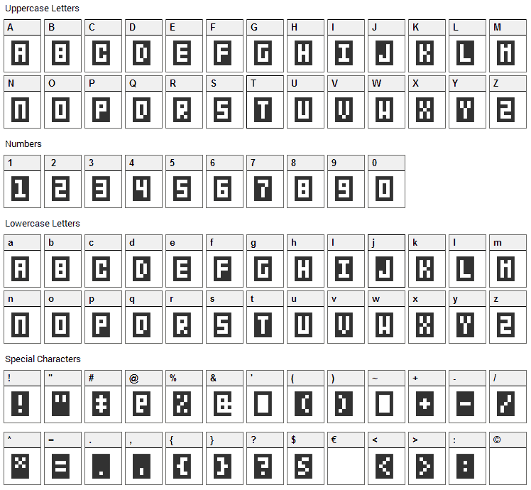 BitBox Font Character Map