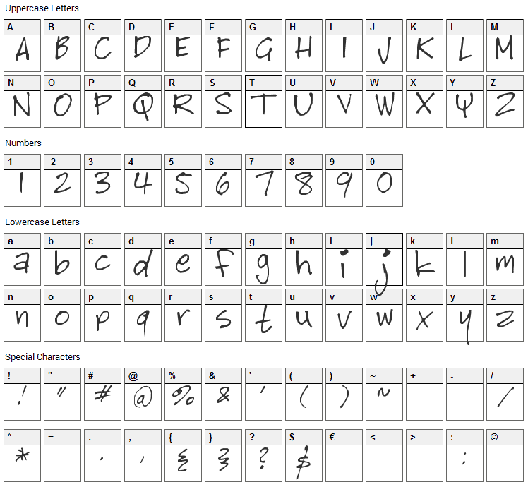 Bitch Cakes Font Character Map