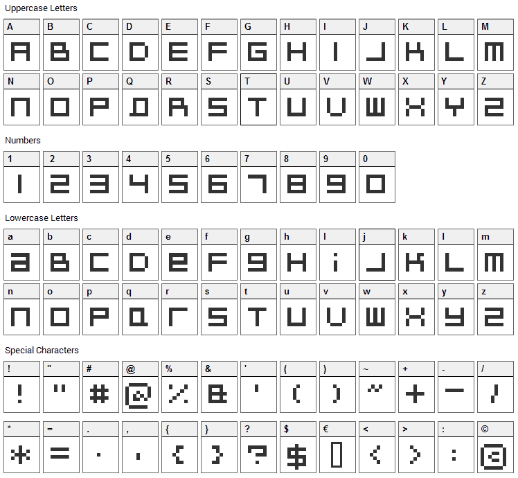 Bitdust Two Font Character Map