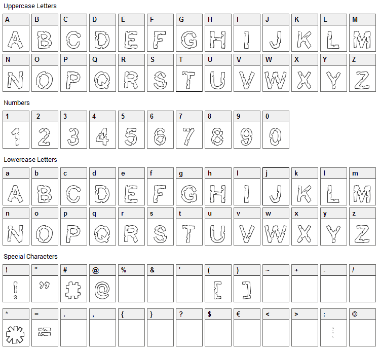 Bite Me Font Character Map