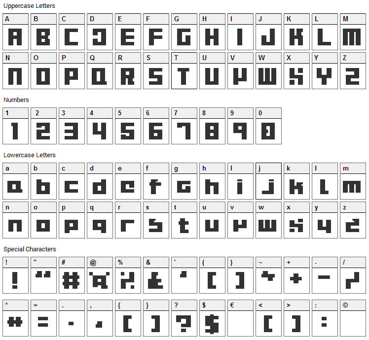 Bitmapper Old Type Font Character Map