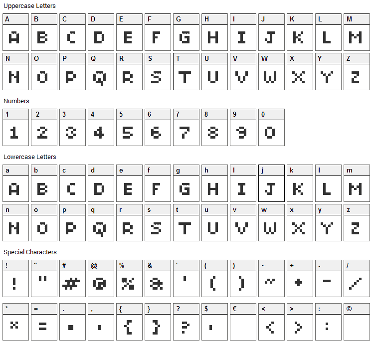 BitMicro01 Font Character Map