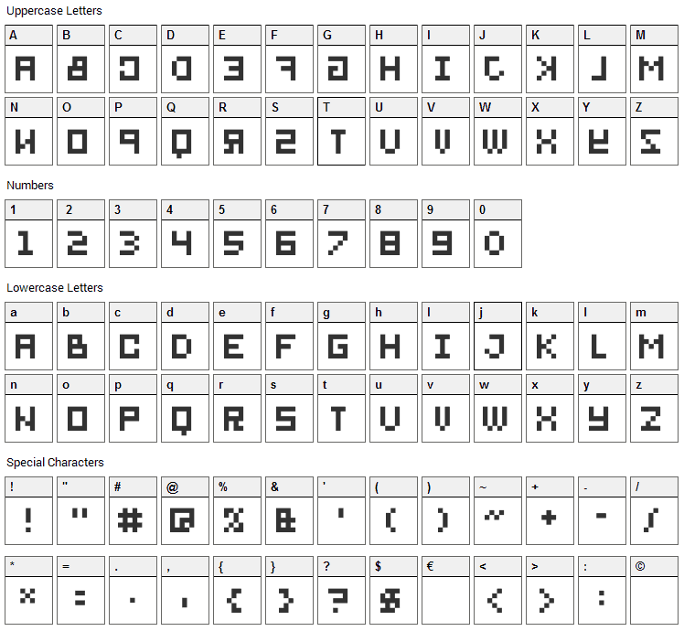 BitMirror Font Character Map