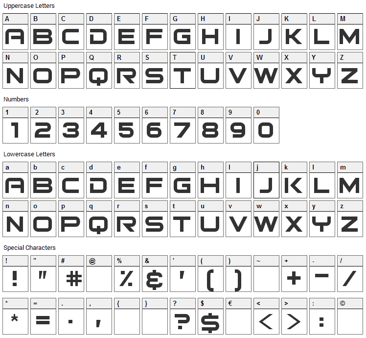 Bitsumishi Font Character Map