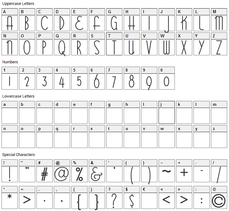 Bittersweet Font Character Map