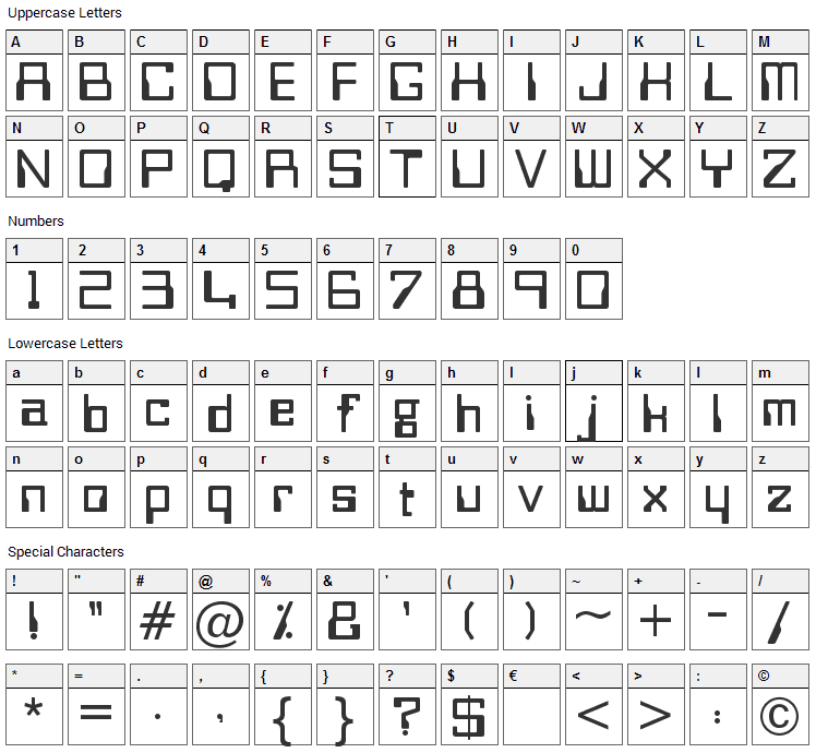 Bitwise Font Character Map