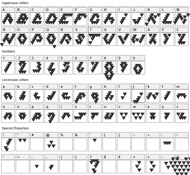 Bizar Loved Triangles Font Character Map