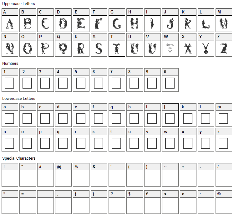 Bizaro Plain Font Character Map