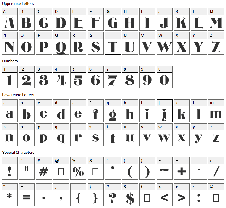 Bizarre Font Character Map