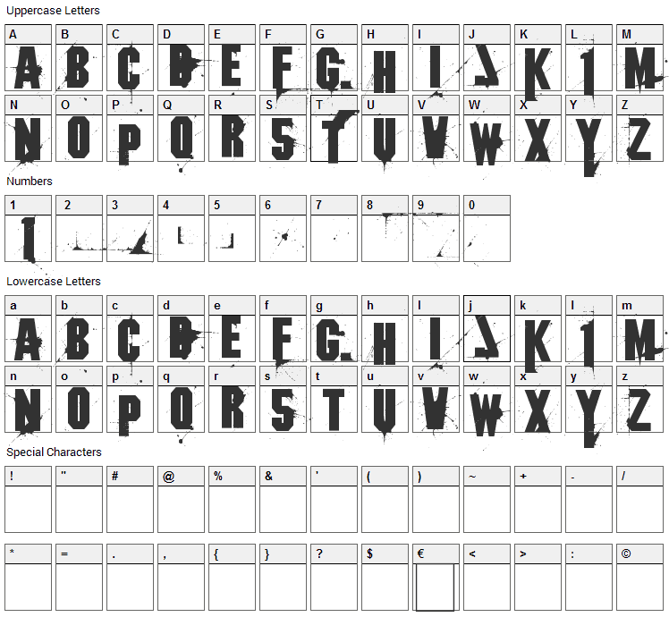 Bizarro 1 Font Character Map