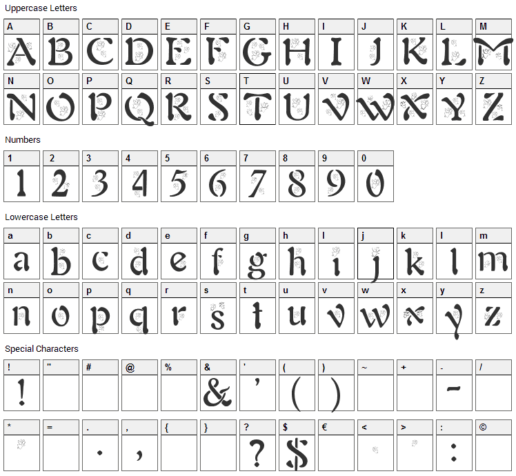 BJF Angels Font Character Map