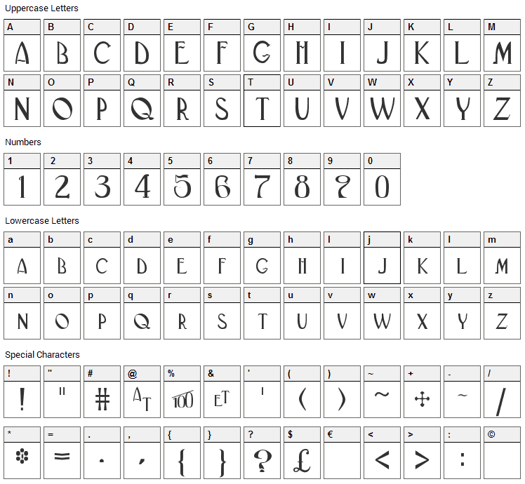 Black Adder II Font Character Map