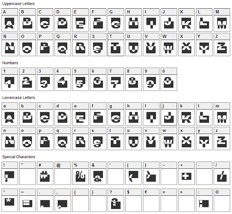 Black Box Font Character Map
