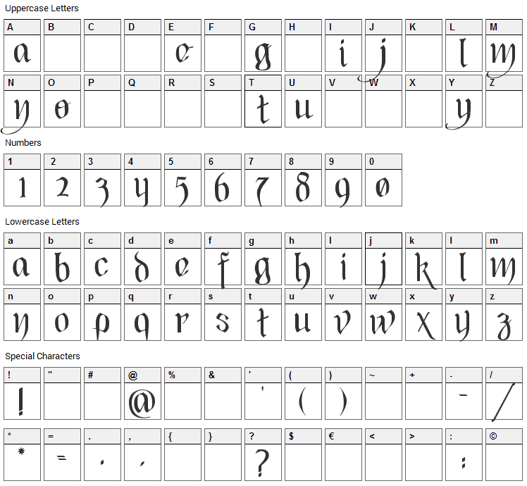 Black Heart Inertia Font Character Map