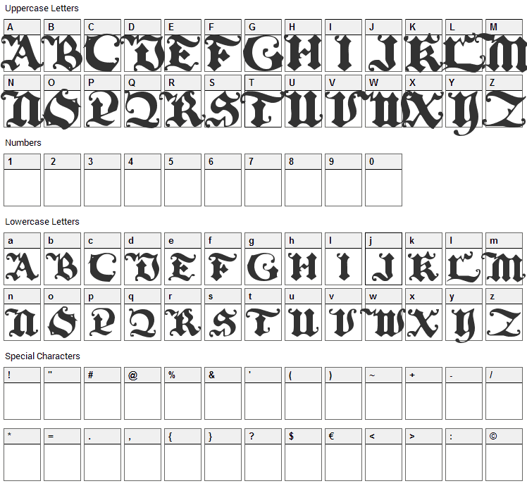 Black Initial Text Font Character Map