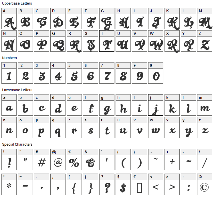 Black Rose Font Character Map