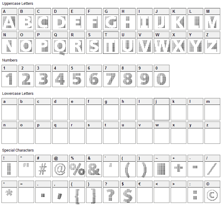 Black White Grids Font Character Map