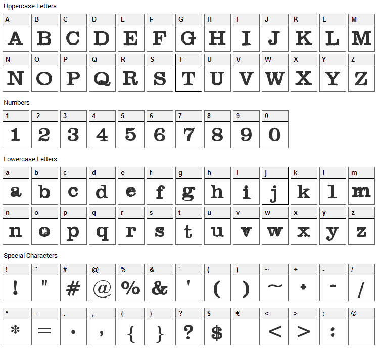 Black Widow Font Character Map