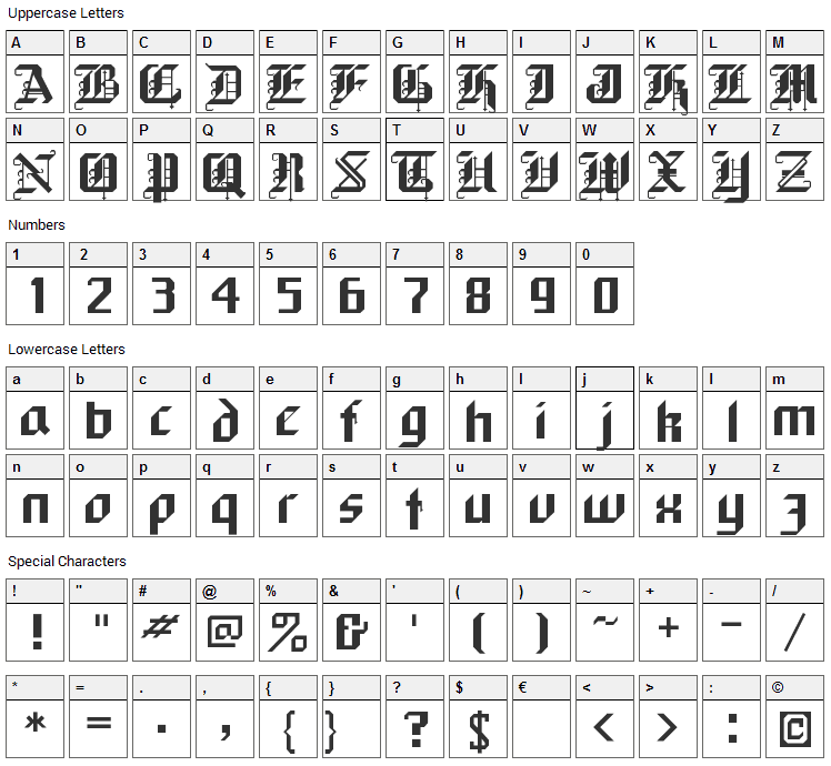 BlackForest Font Character Map