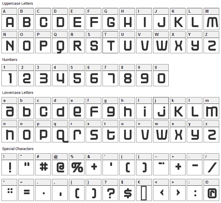 Blackjack Font Character Map