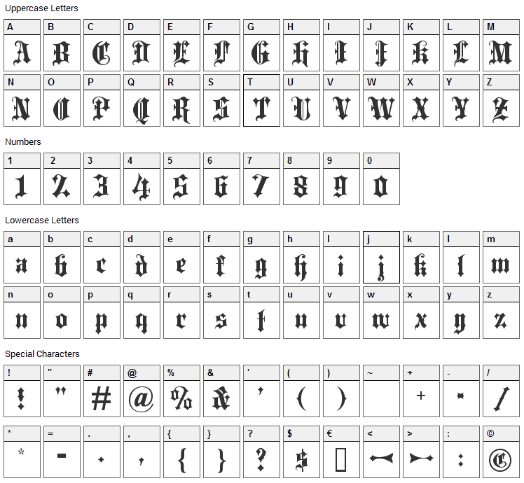 Blackletter Ds Font Character Map