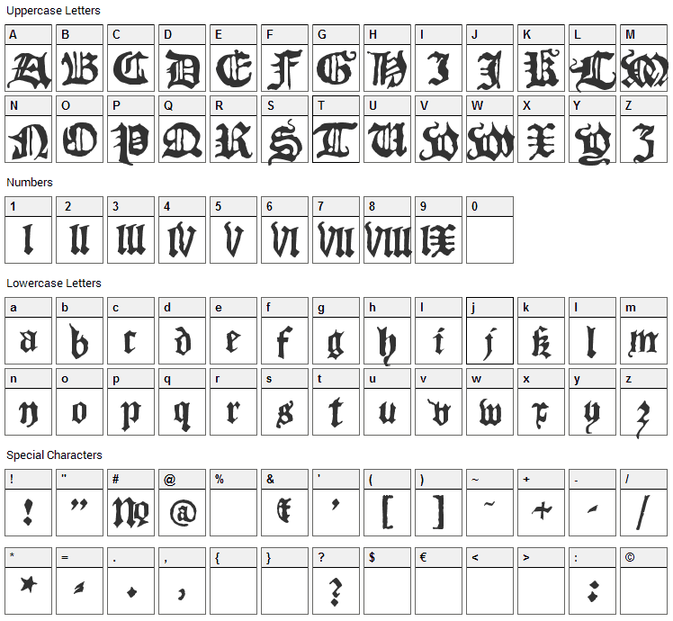 Blackletter Font Character Map