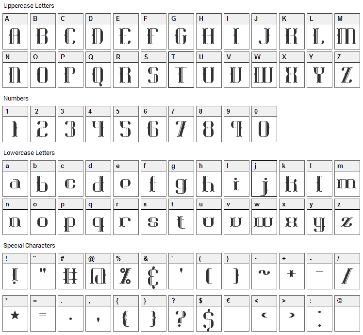 Blackoninaut Font Character Map